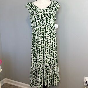 Time & Tru Green Ruffle Aztec Spring Easter Maxi Dress NWT